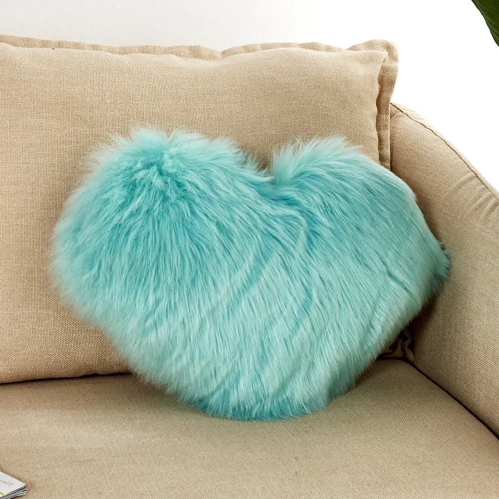 Heart Shaped Faux Wool Fur Cushion Fluffy Soft Plush Throw Pillow Pillowcase Pillowslip Sofa Car Decor Washable Love Shaggy Bed | Дом и сад