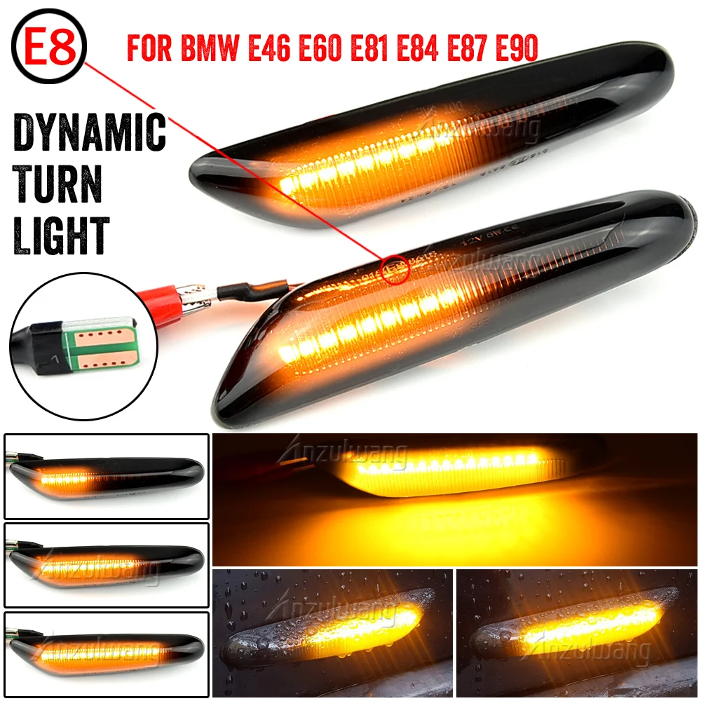

2PCS Smoke Lens Dynamic Flowing LED Turn Signal Side Marker Light Blinker Lamp For BMW E46 E60 E81 E84 E90