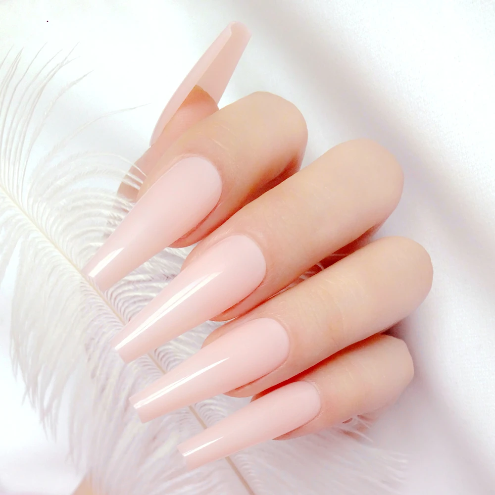 

Glossy Natural Light Pink UV Fake Nail For Design Long Ballerina Artificial Stiletto False Nails Tip Full Cover Manicure Tool