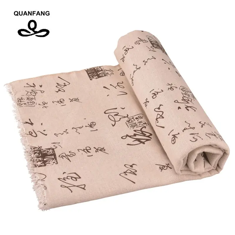 Ткань из хлопка и льна QUANFANG с принтом китайских иероглифов для самостоятельного