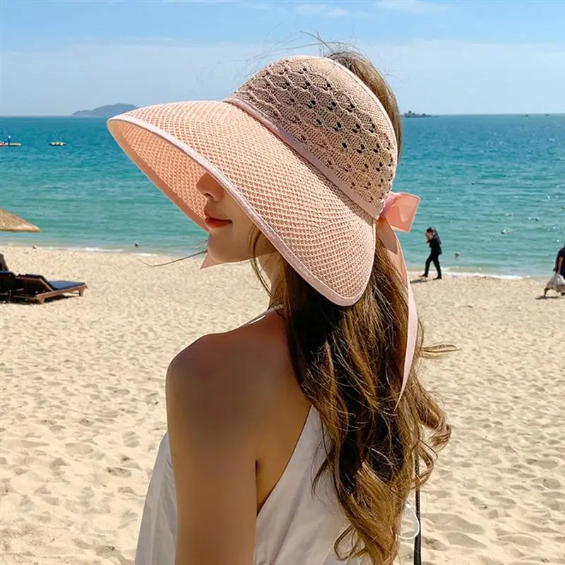 

Woman Sun Hats Female Bowknot Visor Caps Hand Made Straw Summer Cap Casual Shade Hat Empty Top Hat Girls Beach Hat