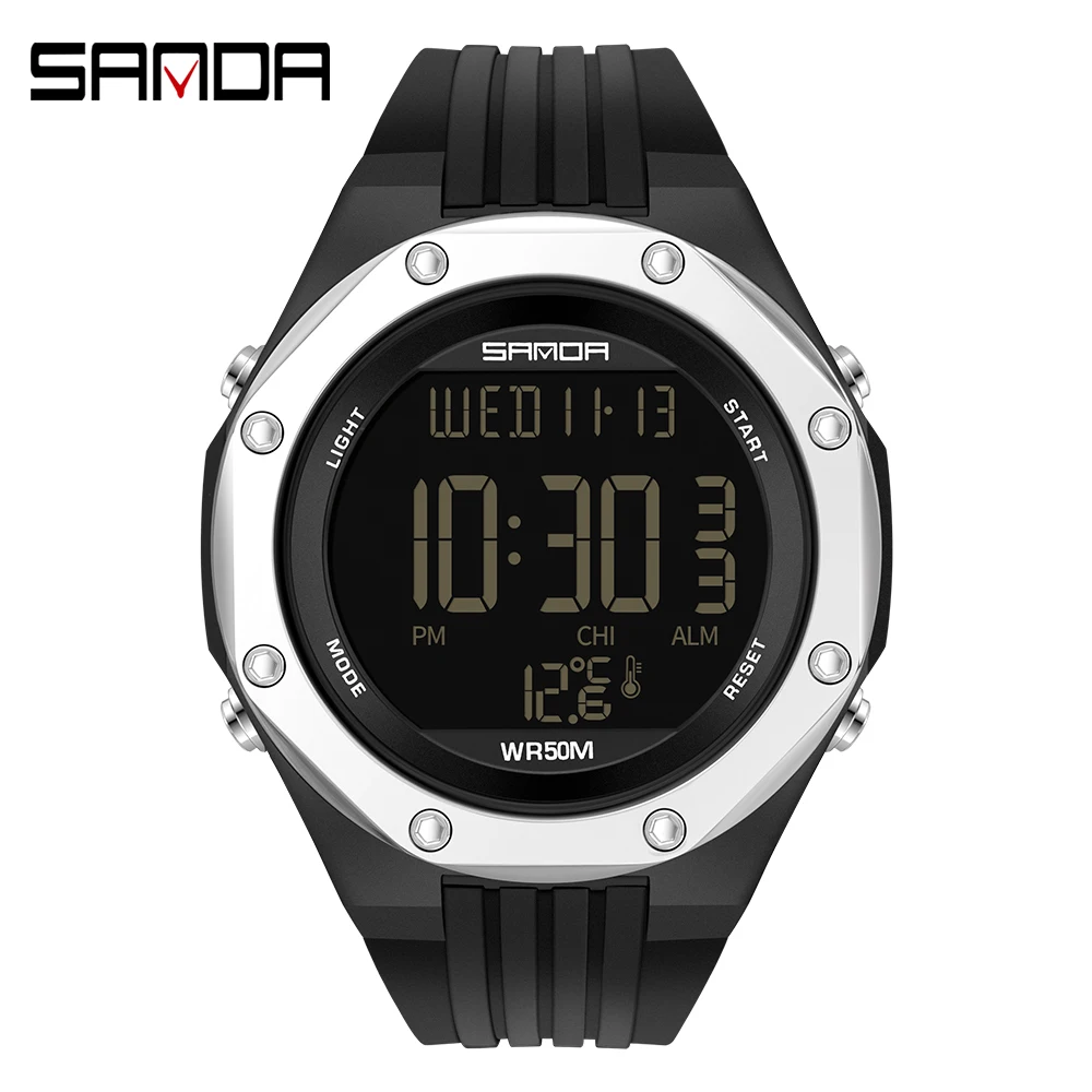 

SANDA Electronic Movement Fashion Digital Watch Men Temperature Detection 50M Waterproof Led Display Watch Relogio Masculino