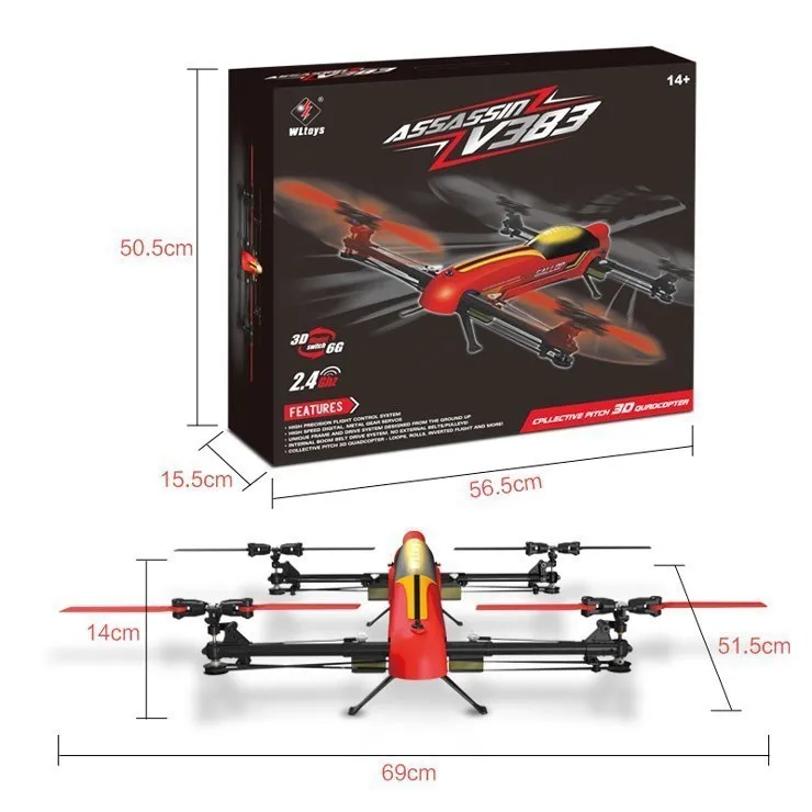 69X51X14 см WLtoys V383 Профессиональный Дрон 500 электрический 3D 6CH RC Квадрокоптер с бесщеточным двигателем трюковый Дрон ZLRC