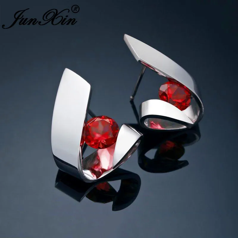 Irregular Purple Blue White Yellow Crystal Geometric Stud Earrings For Women 925 Silver Color Round Zircon Stone Earring Jewelry
