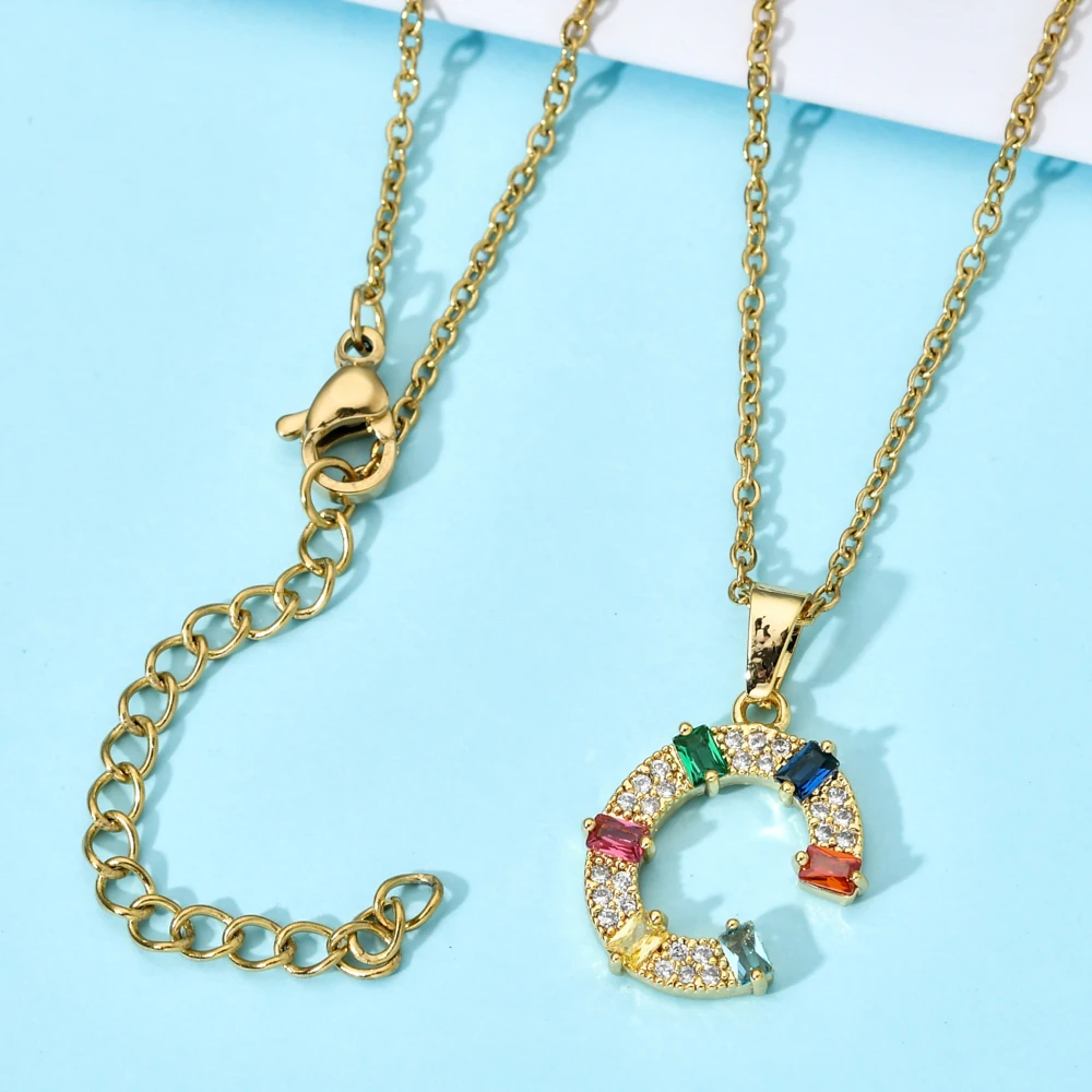 Роскошные красочные AAA циркон английская буква кулон ожерелья для женщин Золотой