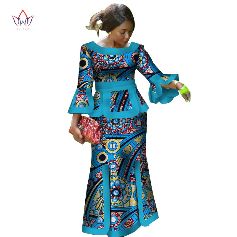Africa Two Piece Set For Women Fashion Dashiki Wrist Sleeve African Clothes Bazin Plus Size Lady Clothing for Party WY2718