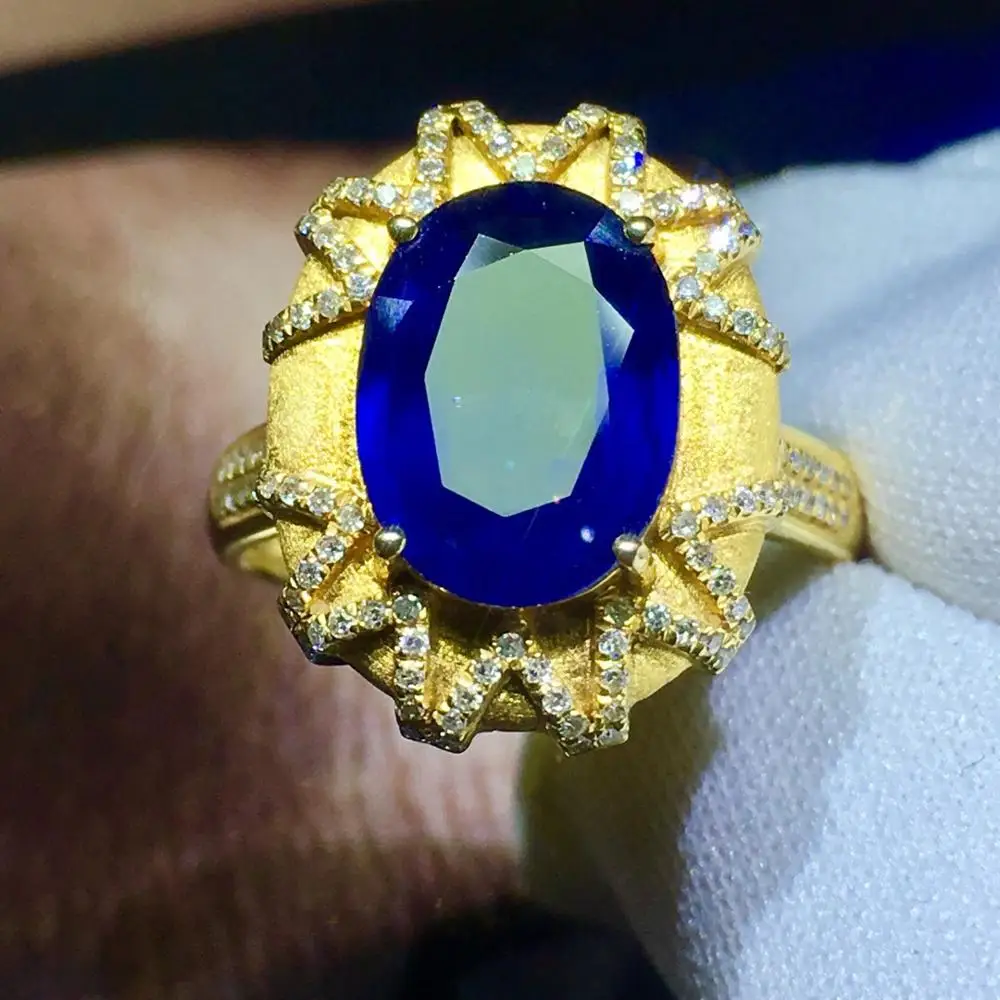 819 ювелирные украшения 18K желтое золото натуральный 3.1ct драгоценный камень, синий сапфир 18k золото бриллианты камень кольцо унисекс для женщин кольца