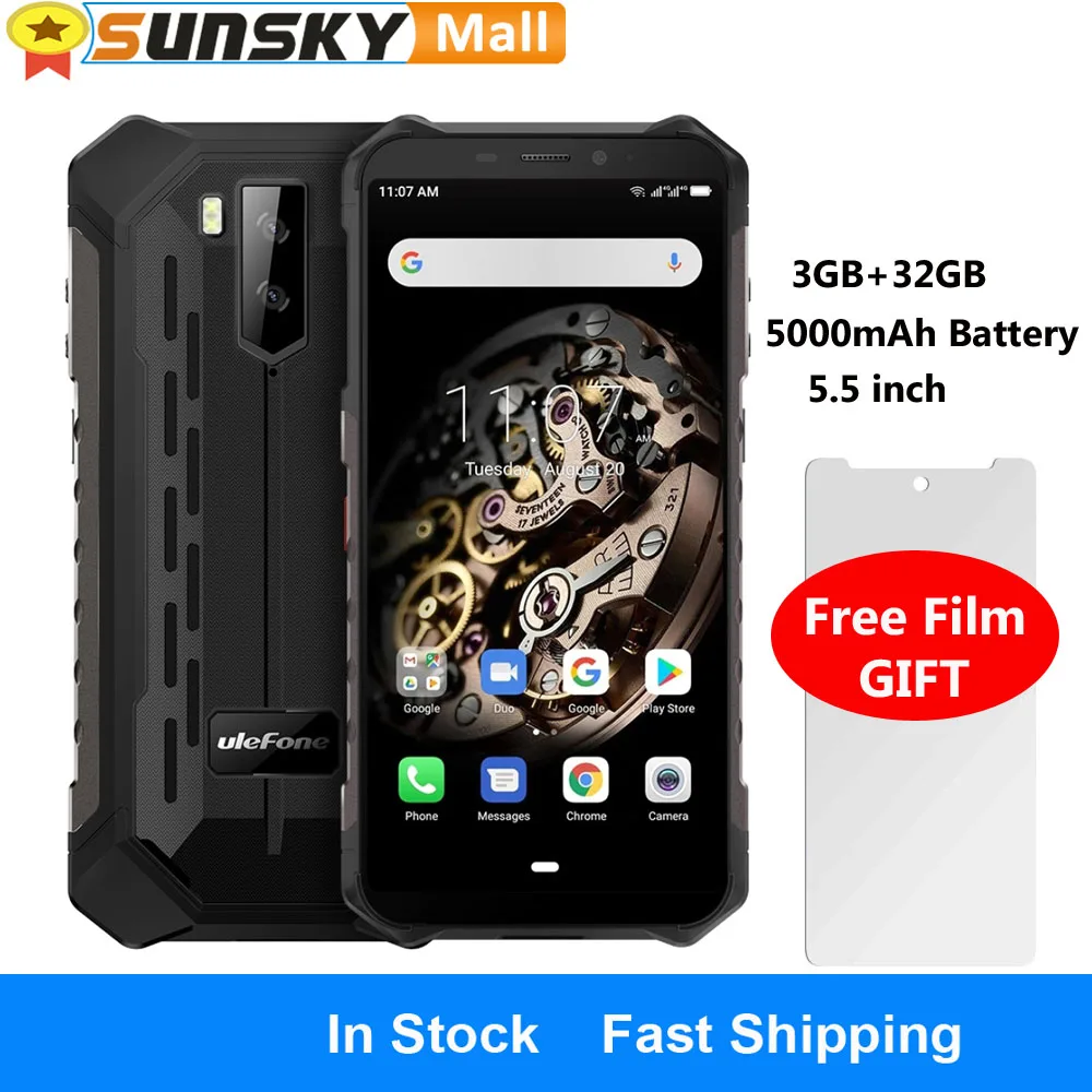 Смартфон Ulefone Armor X5 защищенный 3 + 32 ГБ 5000 мА ч экран 5 дюйма Android 9 0 Восьмиядерный