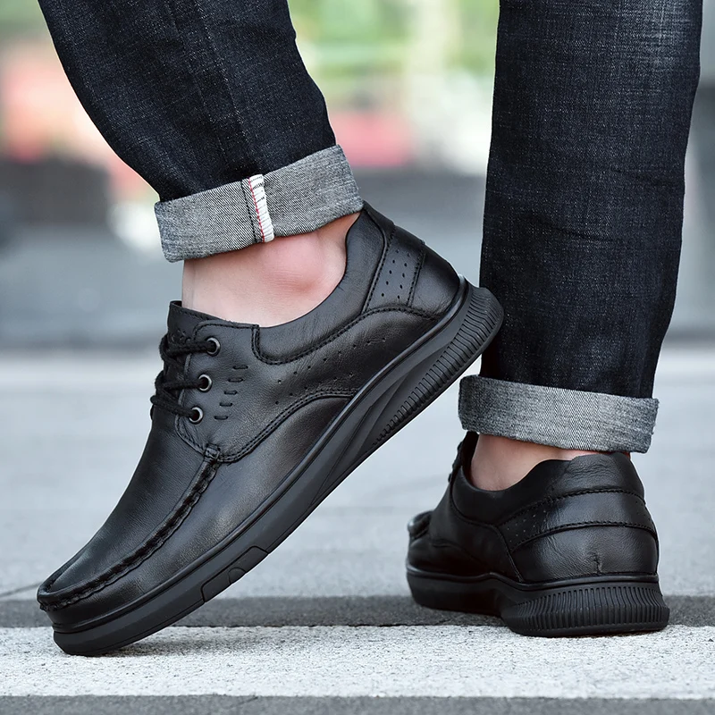 

Туфли-оксфорды мужские из натуральной кожи, Классические повседневные модные кроссовки, на шнуровке, плоская подошва, черные коричневые
