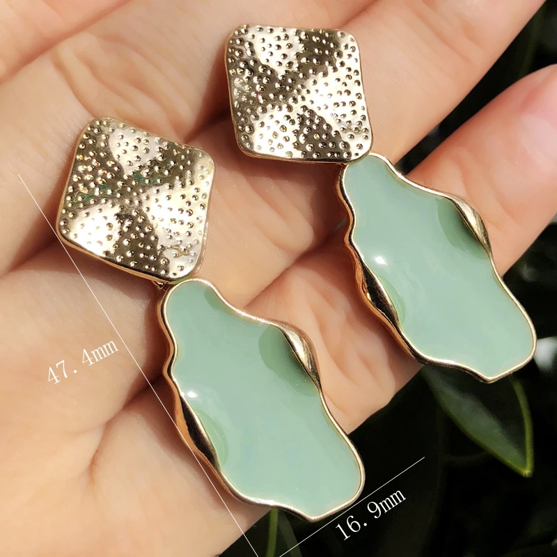 

Gold Color copper Morandi Green Irregular geometry Hanging Dangle Drop Earrings for women gothic Earrings 2019 Fashion Jewelry