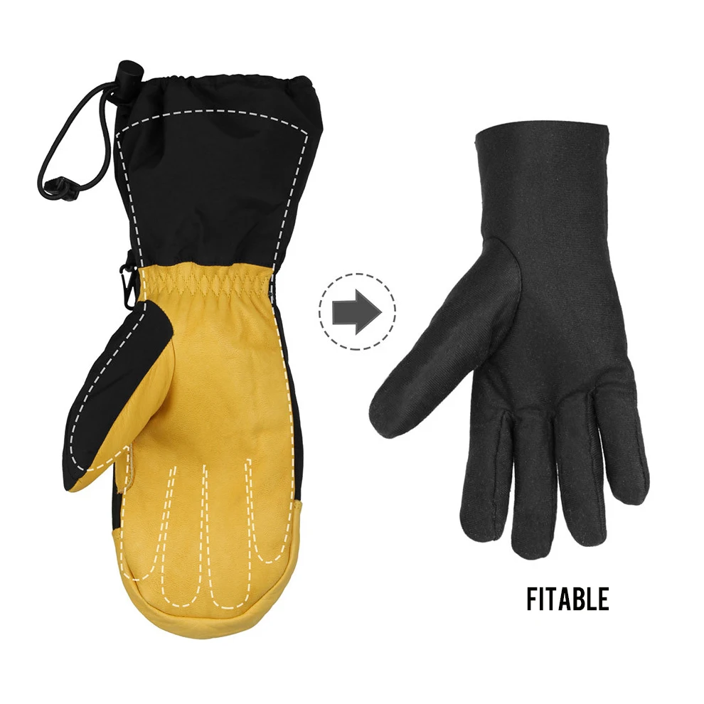Длинные теплые лыжные перчатки из воловьей кожи, водонепроницаемые ветрозащитные зимние перчатки для сноуборда, мотоциклетные велосипедн... от AliExpress RU&CIS NEW