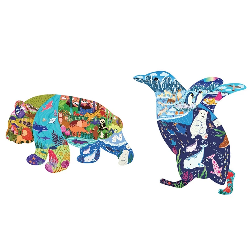 

2Set Kids Jigsaw Puzzles For Children Adults Puzzles For Animal Jigsaw Puzzles Unique Shape Home Decor(C&E)