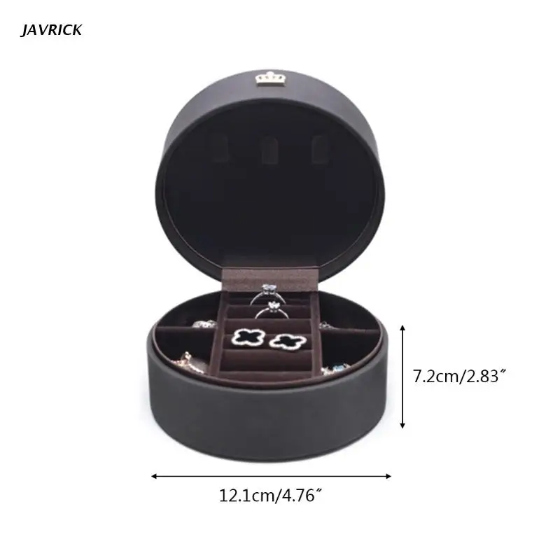 

Round Crown Jewelry Box Travel PU Leather Jewellery Packaging Display Organizer Earring Ring Storage
