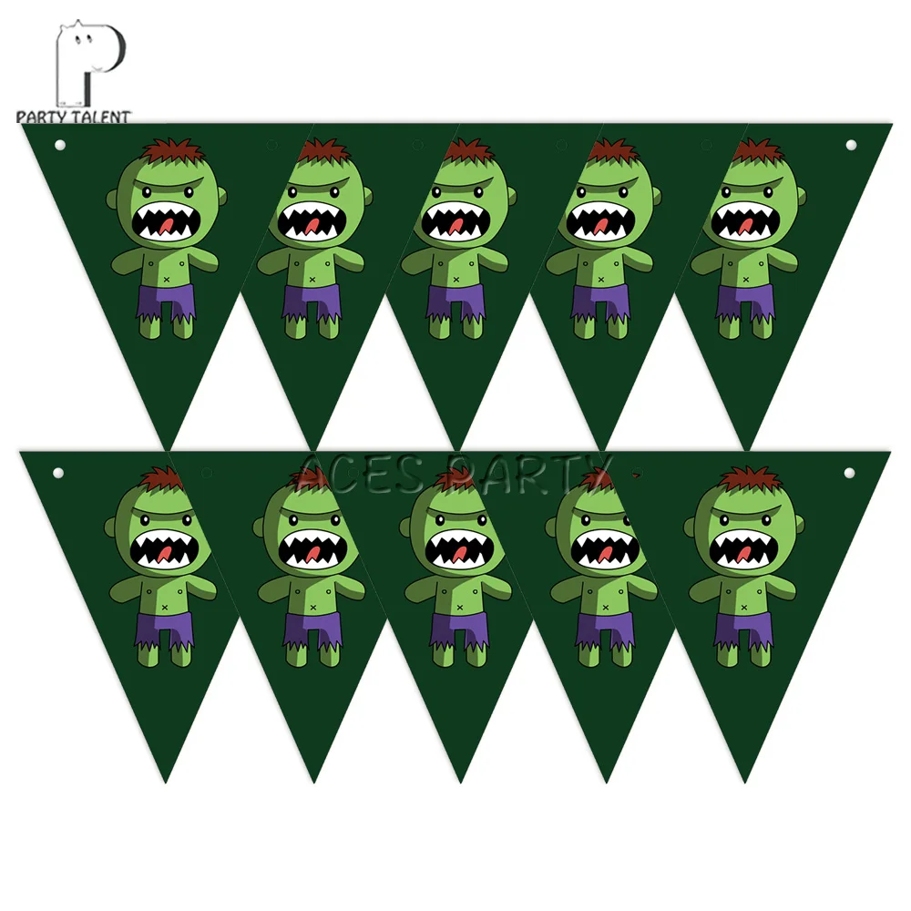 10pcs hulk Вечерние принадлежности 1 комплект мстители Супер Герои Человек паук Халк тематические праздничные бумажные баннер флаги 10 - Цвет: 10pcs hulk