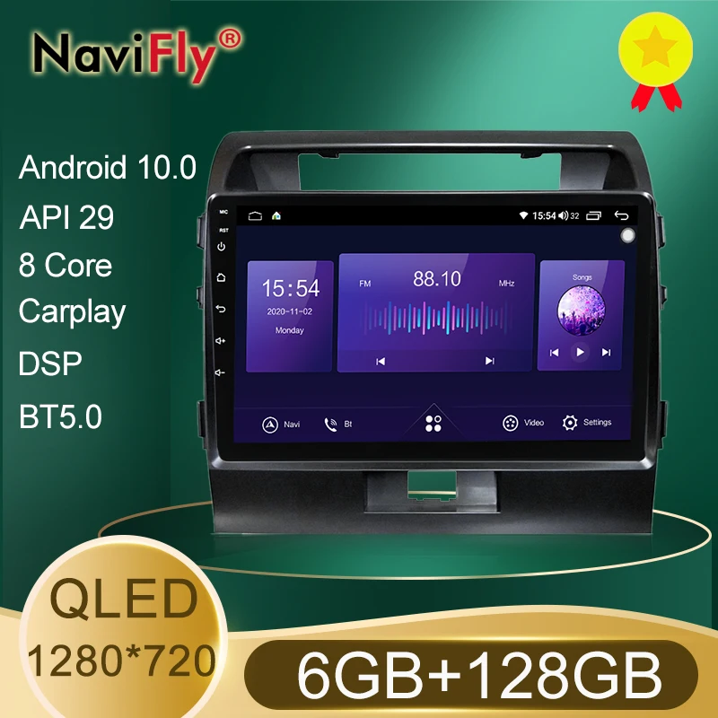 NaviFly 6GB+128GB QLED Screen 1280*720 Android 10.0 Car Radio Audio Multimedia Player For Toyota Land Cruiser 11 200 2007 - 2015 |