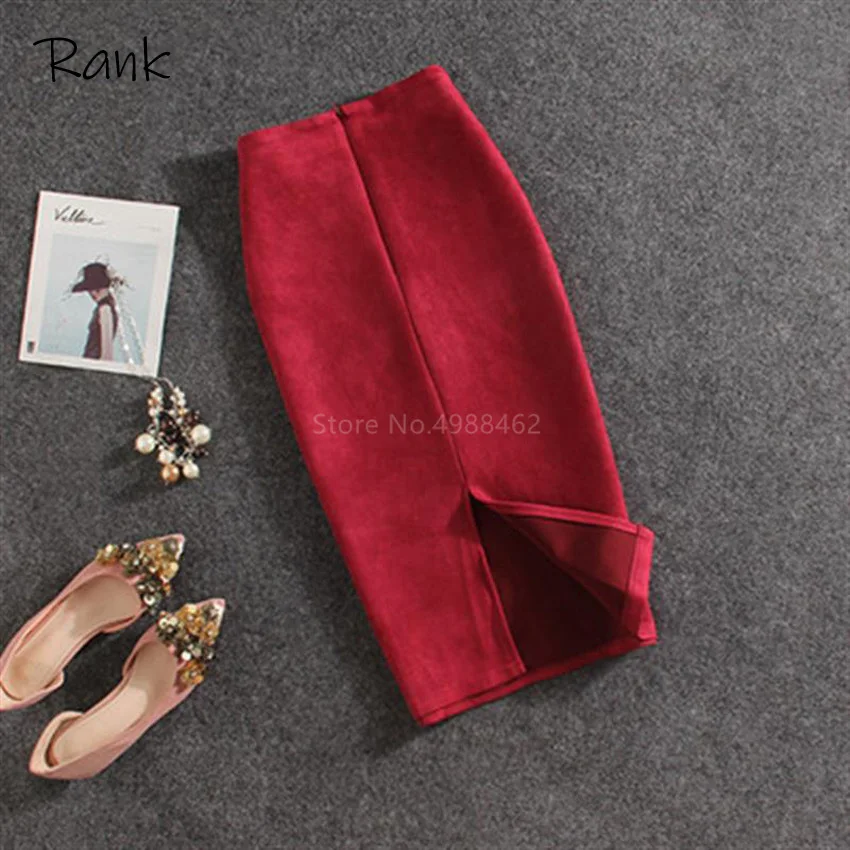 

Sexy Multi Color Suede Midi Pencil Skirt Women 2020 Fashion Elastic High Waist Office Lady Bodycon Skirts Bodycon Mujer Skirts