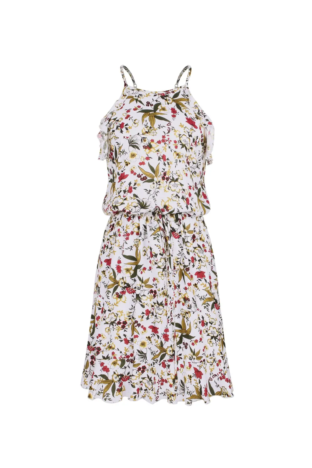 

Casual Streetwear Bohemian Short Summer Halter Dress 2020 Sleeveless Floral Print Sheath High Waist Beach Dress Femme Mini Robes