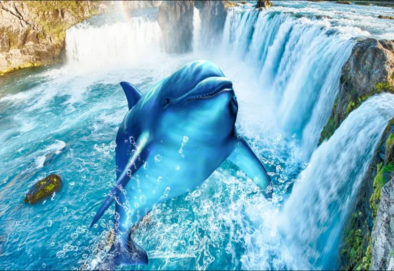 Красивый водопад Дельфин спальня гостиная 3D половой коврик из ПВХ самоклеющиеся