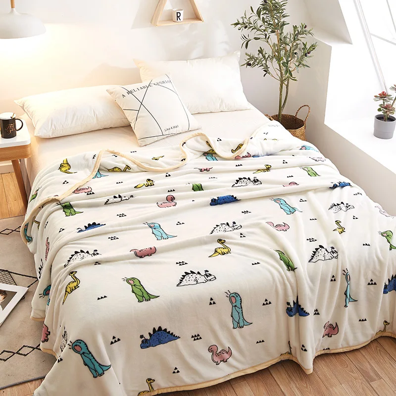 

Cartoon Dinosaur on White Thin throws Blanket Fleece Multisize Bedsheet Multifunctional Bedspread on Sofa Bed Plane Travel