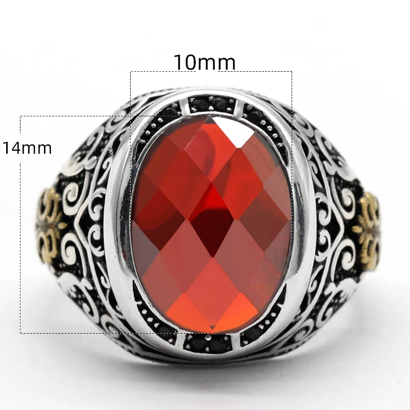 Мужской комплект колец из серебра 925 пробы с овальным натуральным красным