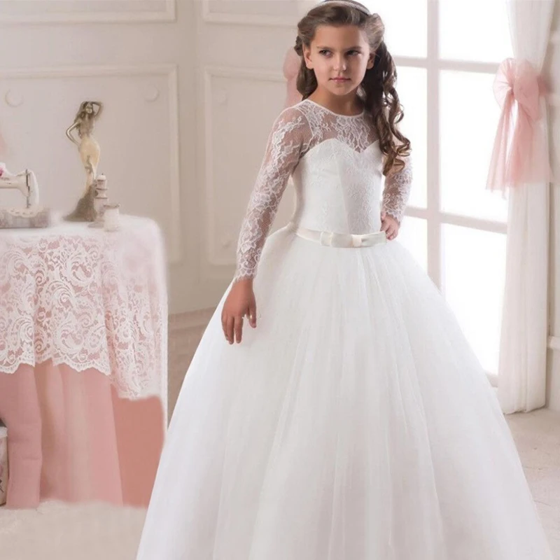 Детское длинное белое платье для девочек 4-15 лет вечерние бальные Платья с