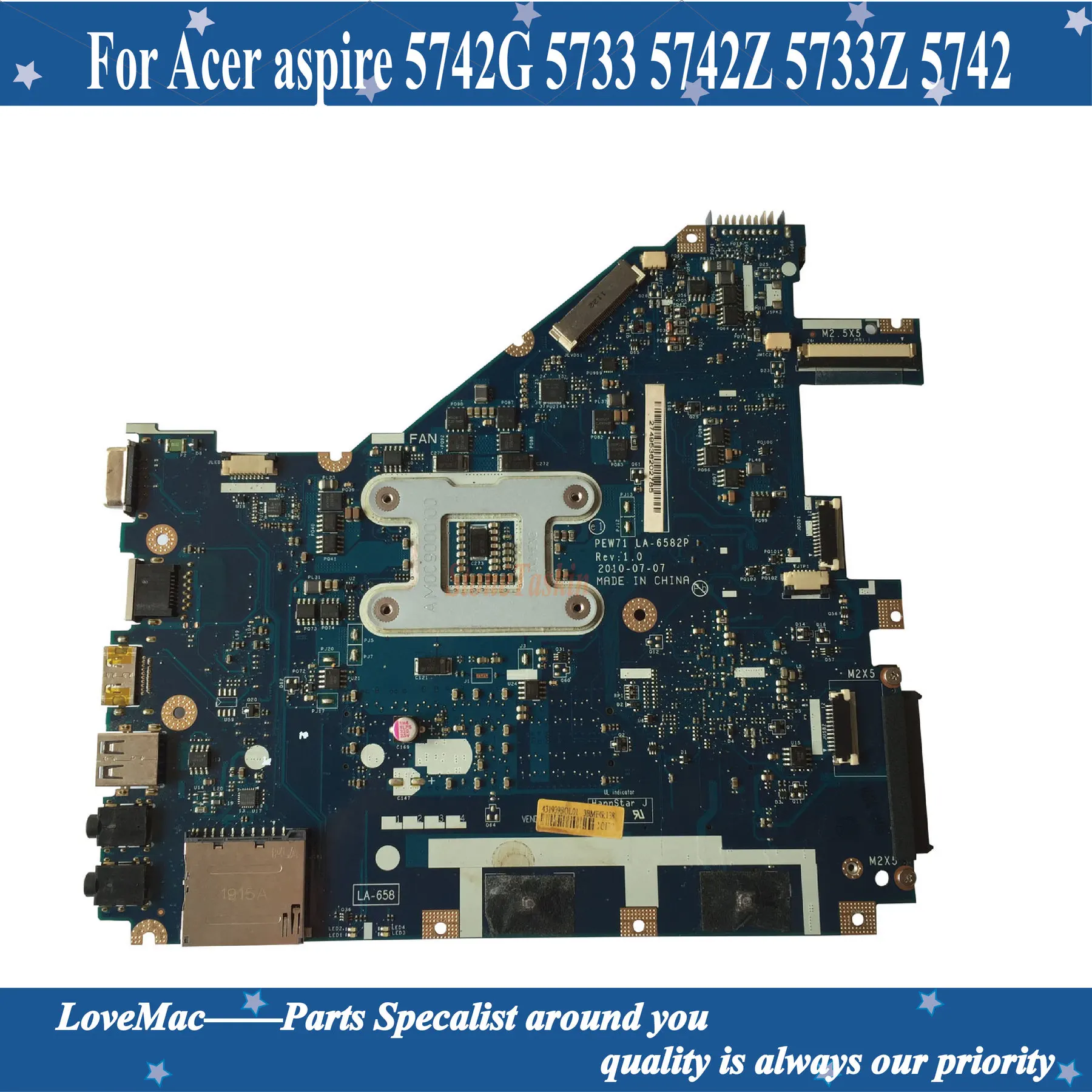 LA 6582P для ноутбука Acer aspire 5742G 5733 5742Z 5733Z 5742 Материнская плата MBRJY02002 PEW71 HM55 UMA DDR3 100%