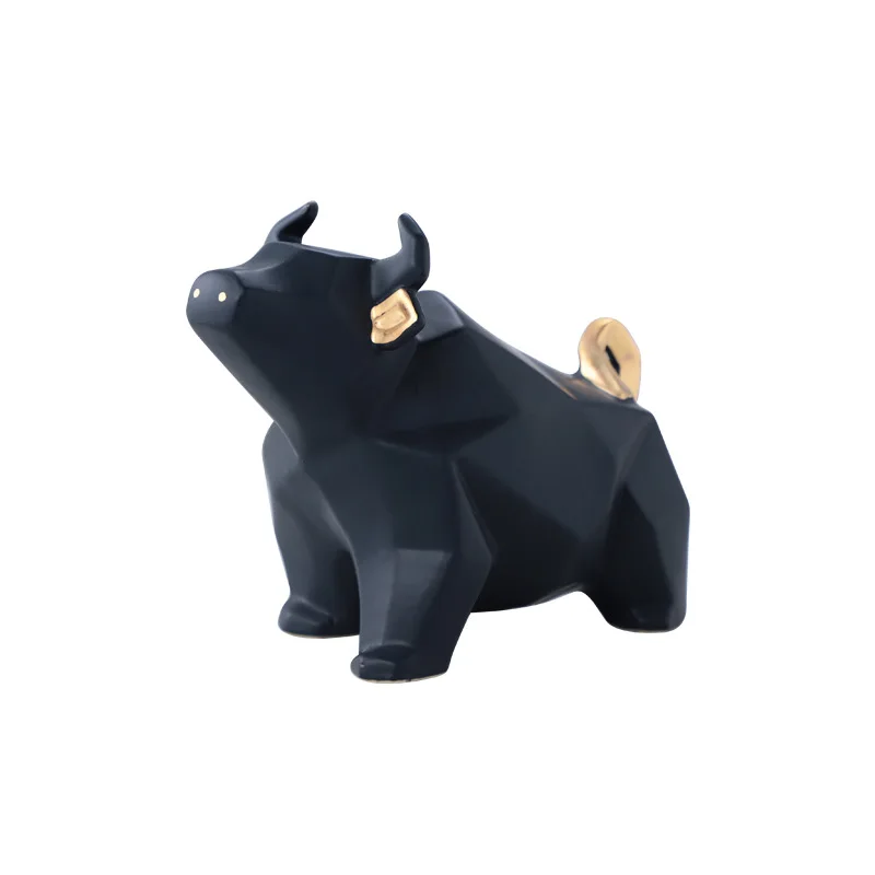 

New Year Mascot Cow Ceramic Ornament Strong Yak Sculpture Abstract Origami Line Animal Figurines Cattle Bull 2020 Zodiac Ox