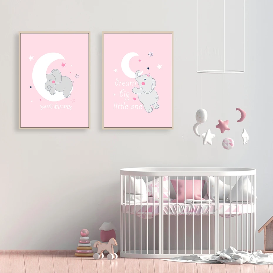 Розовый милый слон мечта Большой Декор детской комнаты холст картина стены