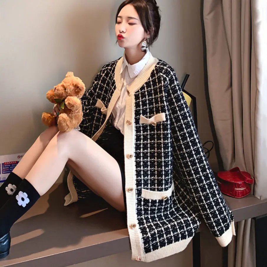 

Hot New Spring and Autumn Loose Style Houndstooth Jacket Coat