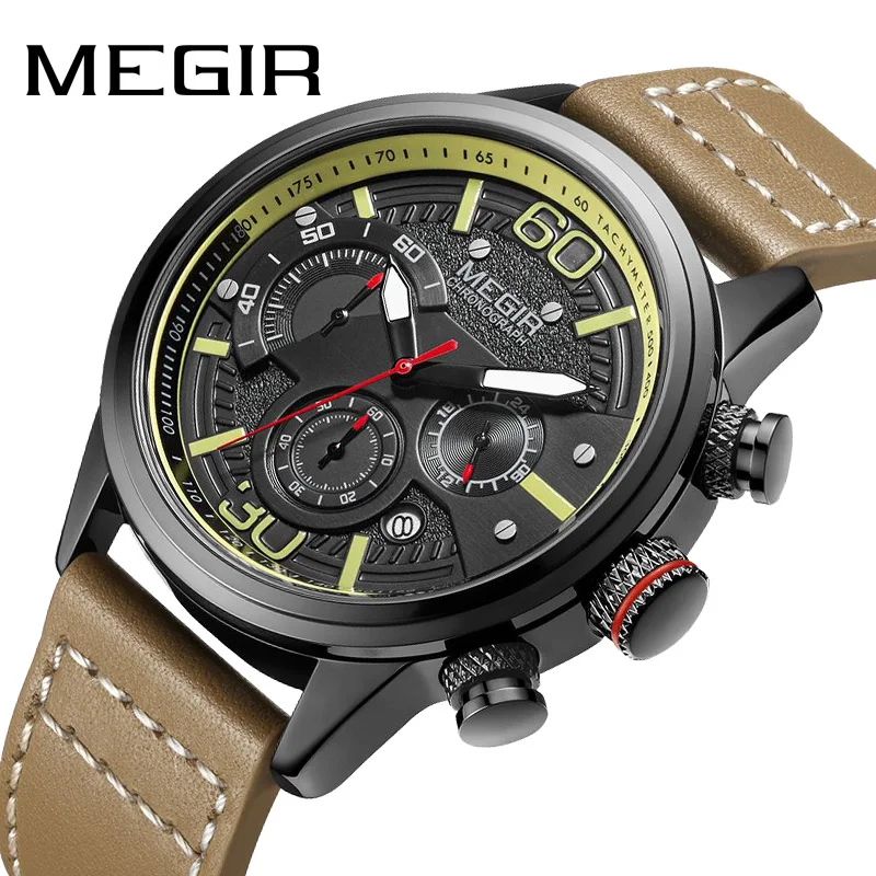 Мужские кварцевые часы с хронографом на кожаном ремешке|Кварцевые мужские часы| |