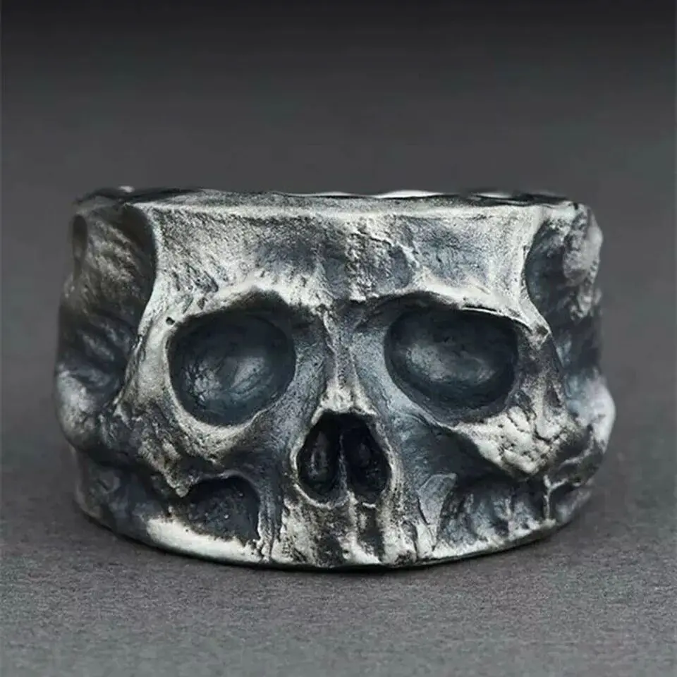 

New Fashion Gothic Creative Skull Ghost Head Ring European And American Punk Style Retro Funny Men's Motorcycle Ring
