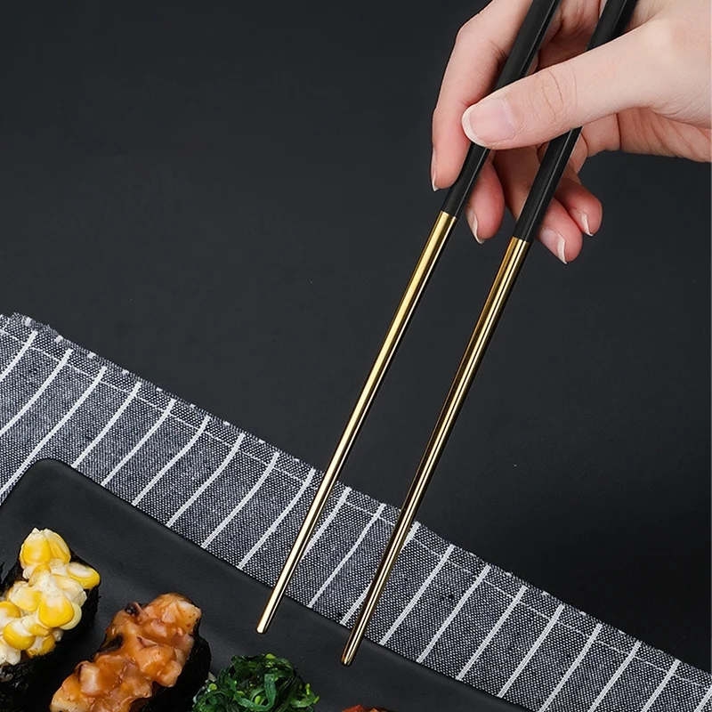 

5 Pairs Chopsticks Stainless Steel Chinese Gold Set Black Metal Chop Sticks Set Used for Sushi Dinnerware