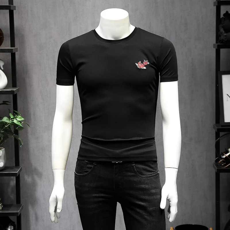 

Designer Flowers Printing Men T shirt 2019 Spring Summer Snake Embroidery Short Sleeve Men T-shirts Black White Tees 5XL 9229