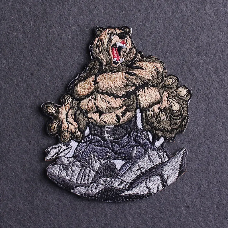 

Bear Patch Embroidery Patch Iron On Patches For Clothes Animal/Punk Lion Embroidered Patches For Clothing Jacket Stripes Badge