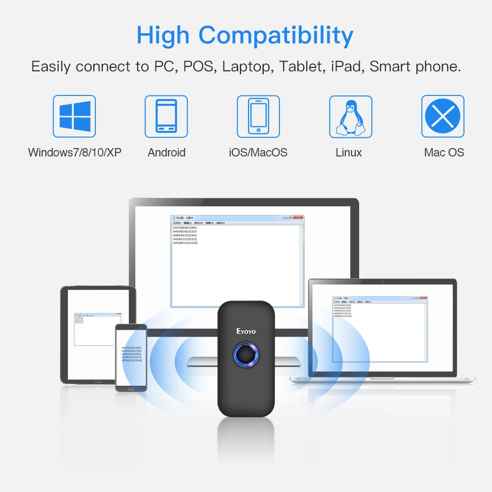 Eyoyo EY 009L портативный карманный 1D сканер штрих кода Bluetooth USB проводной и