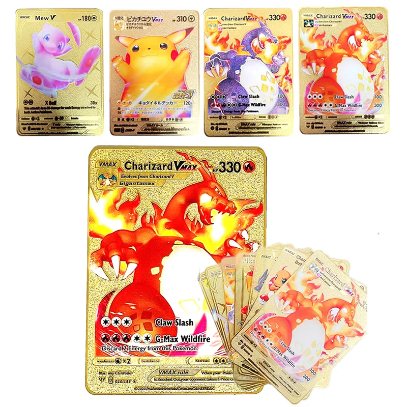 

Pokemon Metal Gold Cards Game Pikachu V Vmax Ex Gx Collection Display Pokémon Gold Card Kids Childer Toys Gift