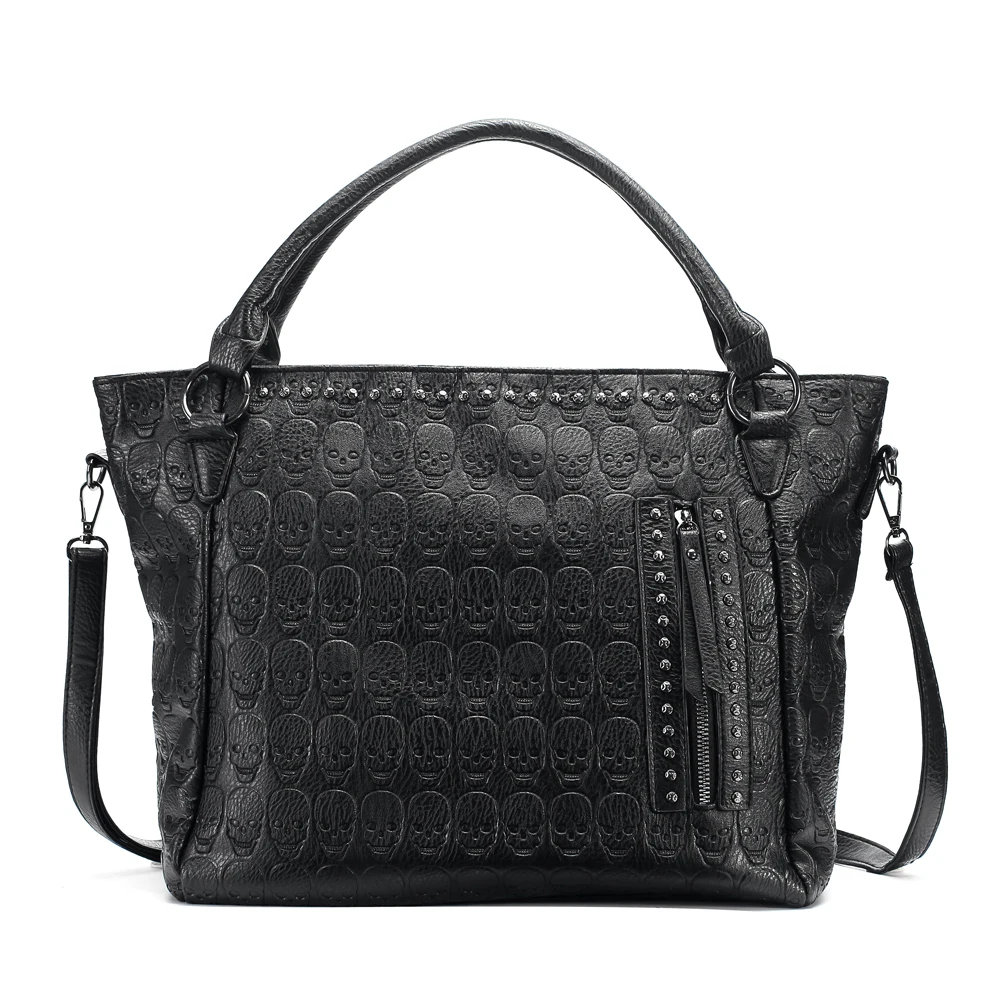 

Annmouler Brand Women Large Capacity Bags Pu Leather Black Handbag Punk Skull Tote Bag Dress Tote Bag 2022 New Crossbody Bags