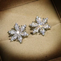 2022 new trend cute crystal snowflake stud earrings for women white gold clear zircon star flower wedding jewelry