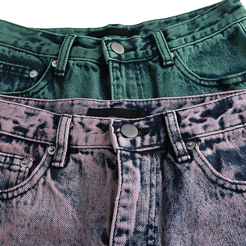 

[EAM] High Waist Green Purple Long Wide Leg Denim Casual Trousers New Loose Fit Pants Women Fashion Spring Autumn 2021 1DD6309