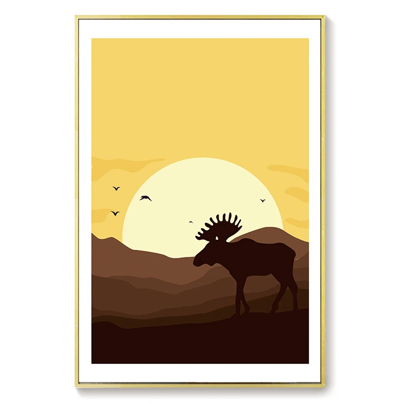

Elk Father and Son Wall Art Decoration Posters in the Sunset Home Life Murals Living Room Decoration Paintings