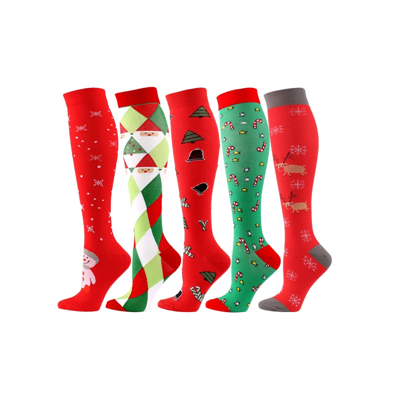 

Unisex Christmas Compression Socks High Pressure Stockings Women Men Knee High Nylon Running Cycling Hiking Spoorts Socks