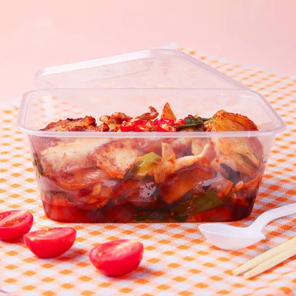 

50pcs/pack Thick Disposable Lunch Box Food Package Takeaway Plastic Fast Food Fruit Salad Storage With Lid
