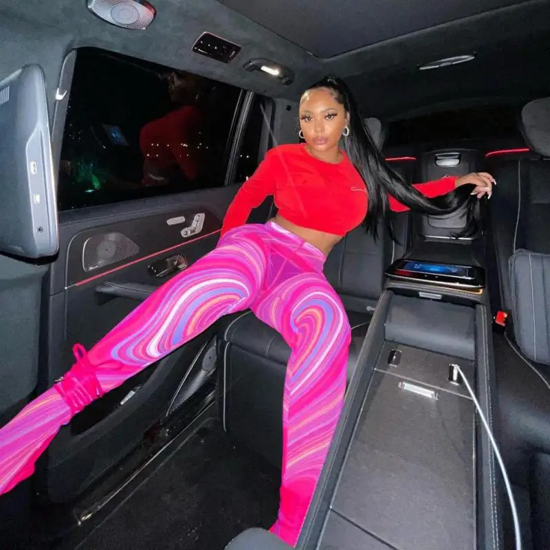 

Summer women's new mesh printing see-through tight-fitting hip sports leggings