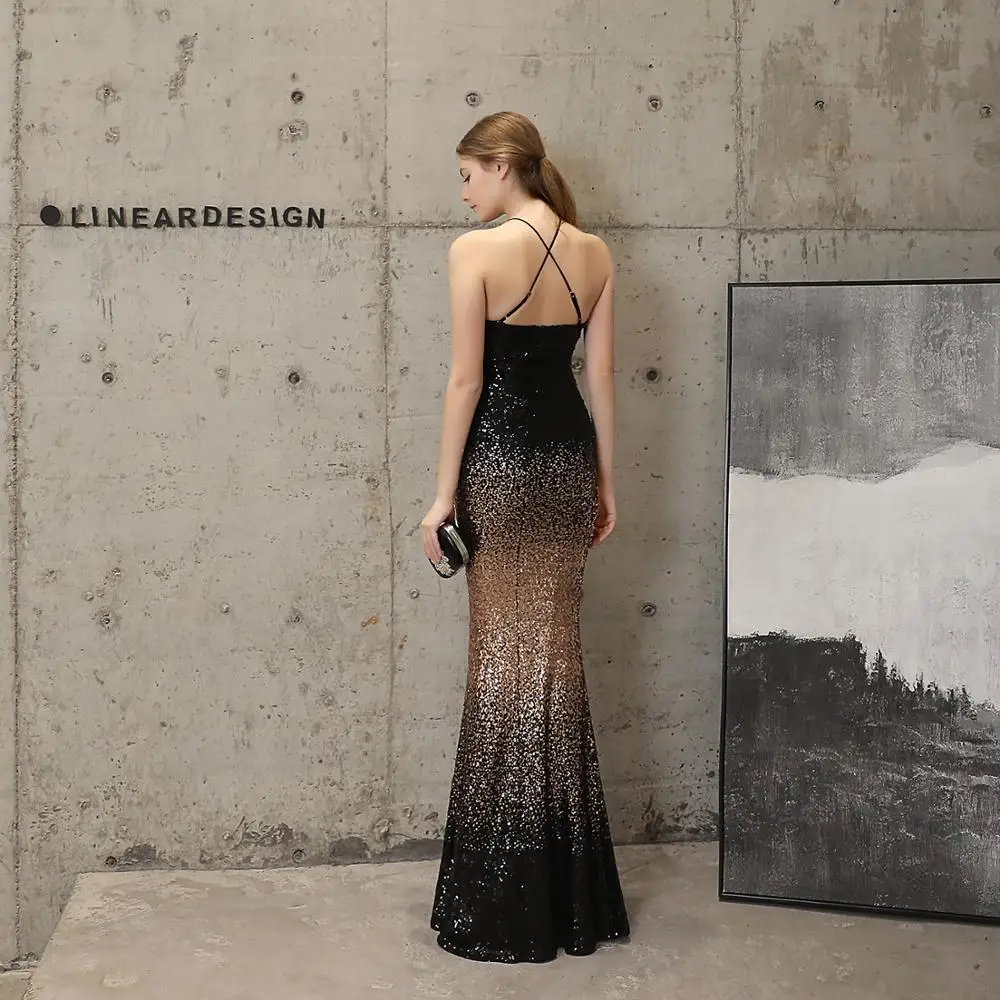 Сексуальные длинные элегантные вечерние платья с v-образным вырезом и блестками