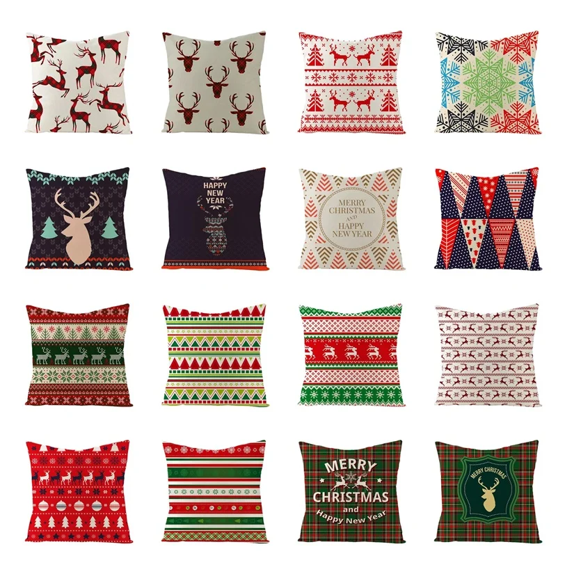 

Christmas Cushion Cover Bohemia Grid Deer Pillow Covers Home Decor 45*45cm Geometric Snowflake Tree Sofa Car Throw Pillowcase