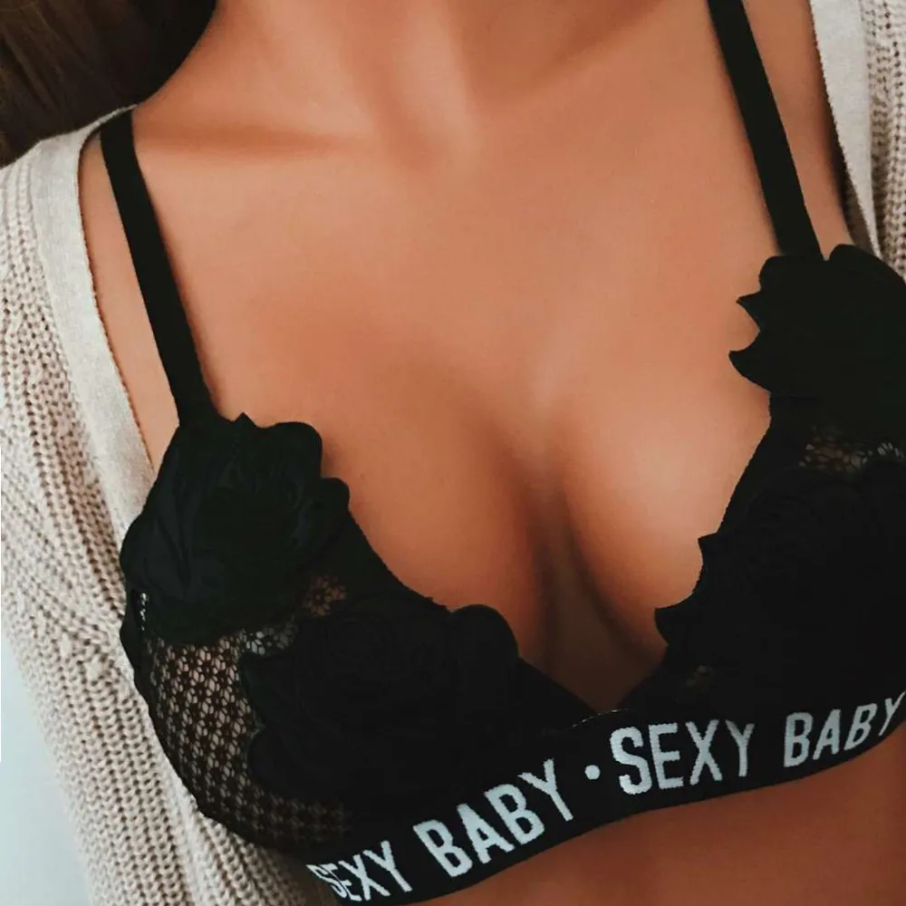 Женский кружевной бюстгальтер с вышитыми розами бандажный без косточек