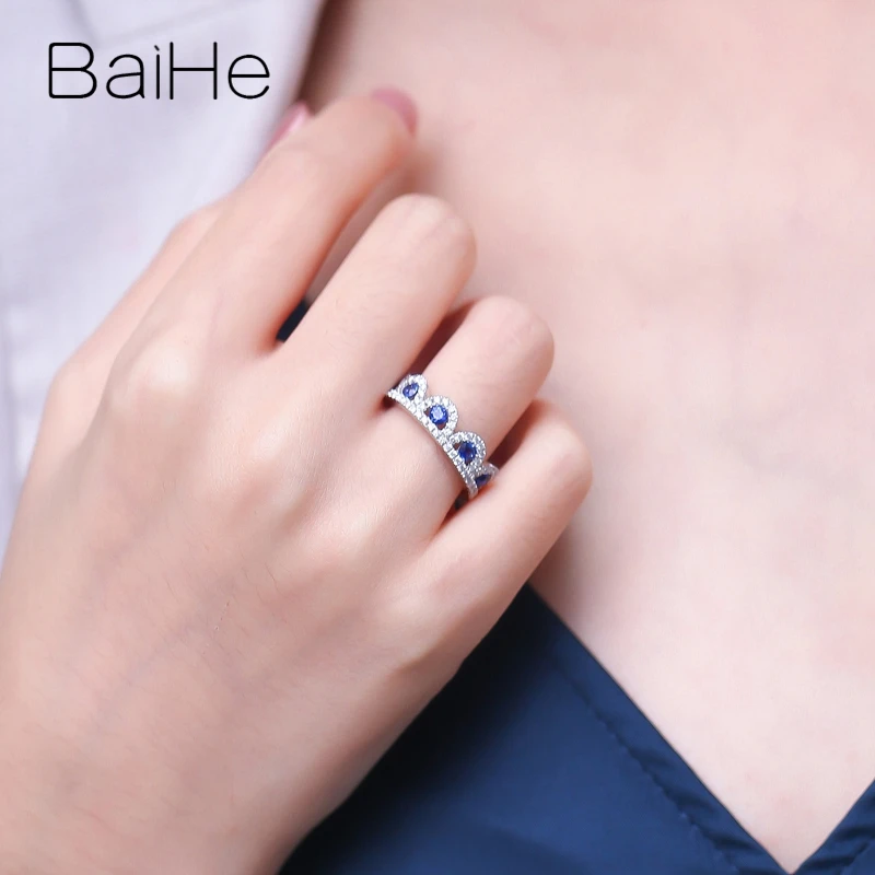 BAIHE, 14 карат, белое золото, 0.60ct, натуральный сапфир, 0.40ct, натуральные бриллианты, для женщин, хорошее ювелирное изделие, обручальное кольцо, кольцо в виде короны, подарочное кольцо
