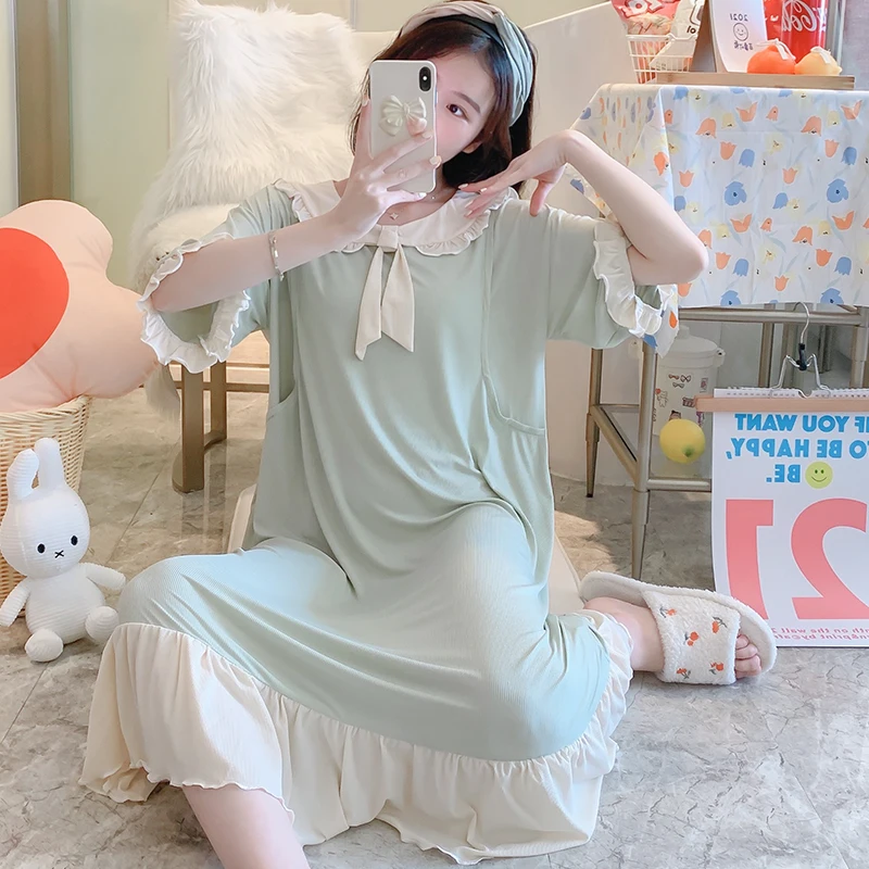 

Summer Thin Modal Maternity Nursing Sleepwear Loose Breastfeeding Night Dress Clothes for Pregnant Women Pregnancy Sleep Home