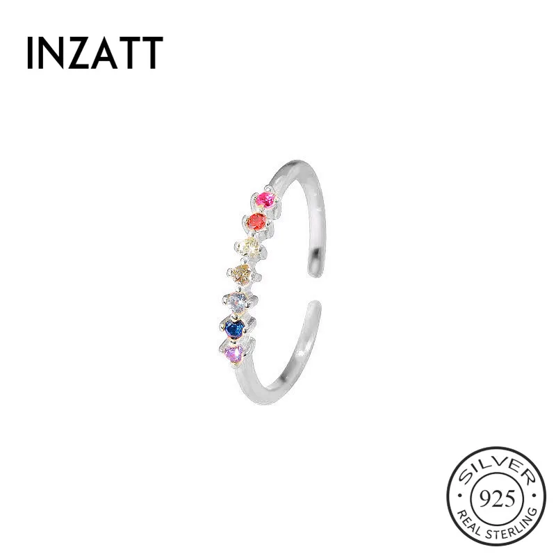 

INZATT Real 925 Sterling Silver Colored Zircon Adjustable Ring For Charming Women Party Fine Jewelry Bohemian Accessories