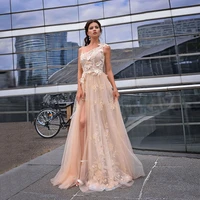 a line side slit flower evening party dresses one shoulder tulle prom dress women floor length sleeveless maxi gown 2022 new